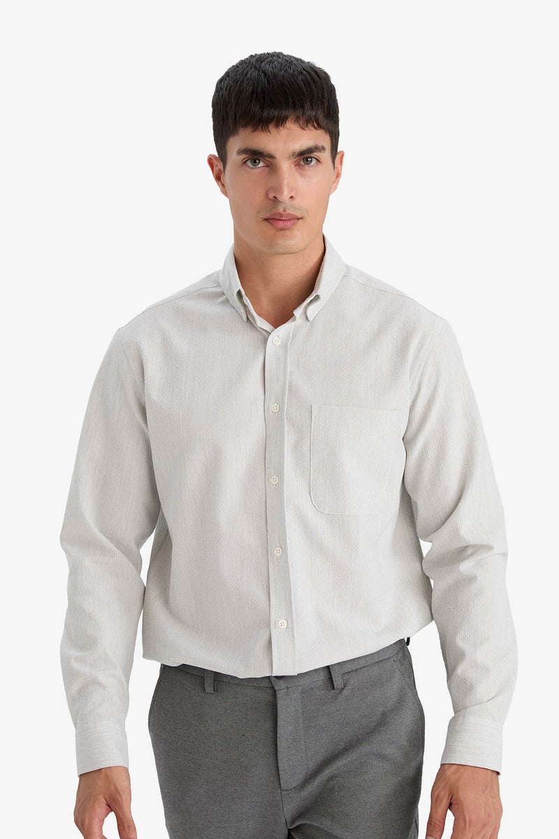 DeFacto Grey Man Regular Fit Polo Neck Crinkle Shirt Casual - Image 3