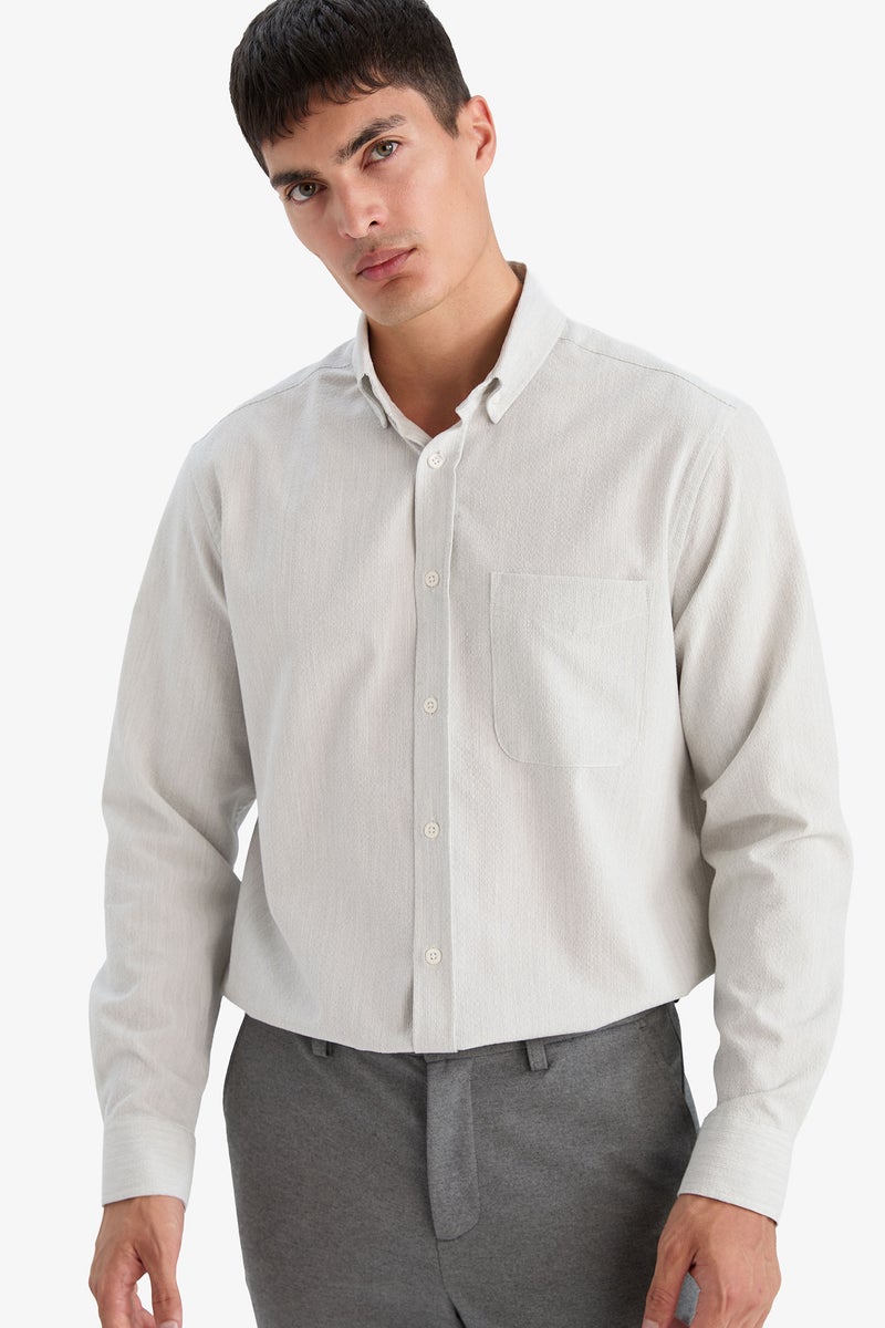 DeFacto Grey Man Regular Fit Polo Neck Crinkle Shirt Casual - Image 1