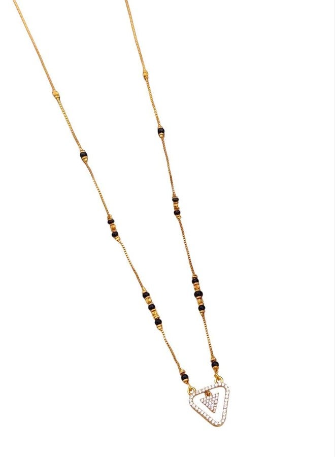sweeply Designer Party, Wear Black Bead Mangalsutra with Stylish Triangle Pendant for Women, Best Birthday Gift, perfect for Anniversary, Mother's Day gift, Valentine Gift, Gift for Diwali - Image 1