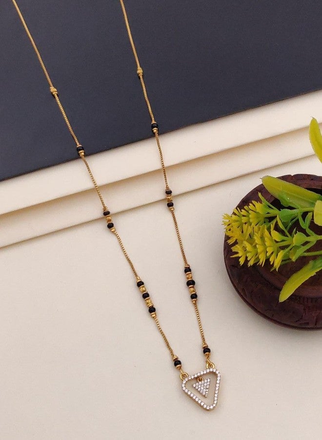 sweeply Designer Party, Wear Black Bead Mangalsutra with Stylish Triangle Pendant for Women, Best Birthday Gift, perfect for Anniversary, Mother's Day gift, Valentine Gift, Gift for Diwali - Image 2