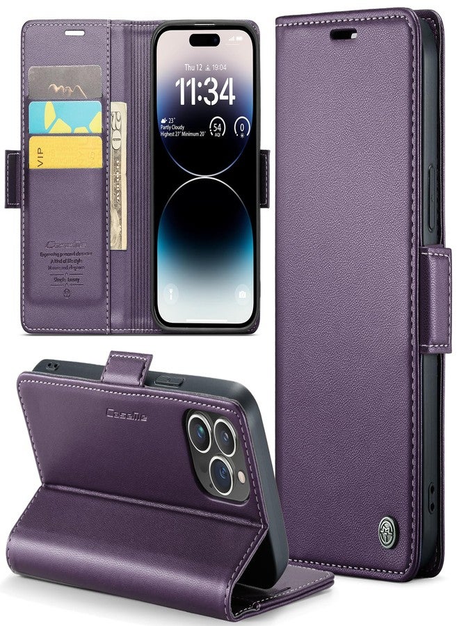 جراب Rerzoiro لهاتف iPhone 14 Pro Max مقاس 6.7 بوصة، جراب محفظة فاخر من جلد البولي يوريثان، غطاء قلاب مع [حماية من تقنية RFID] [حامل بطاقات] [وظيفة حامل]، مقاوم للصدمات، لون بنفسجي - Image 1