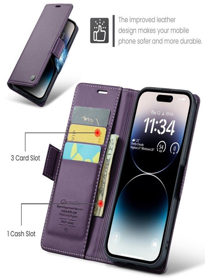 جراب Rerzoiro لهاتف iPhone 14 Pro Max مقاس 6.7 بوصة، جراب محفظة فاخر من جلد البولي يوريثان، غطاء قلاب مع [حماية من تقنية RFID] [حامل بطاقات] [وظيفة حامل]، مقاوم للصدمات، لون بنفسجي - Image 3