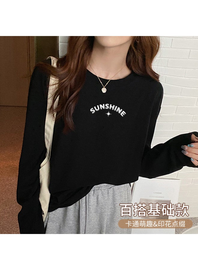 LANG SHA Women'S Long Sleeve Round Neck T-Shirt, Versatile Solid Color Printed Base Layer Top For Women - Image 5