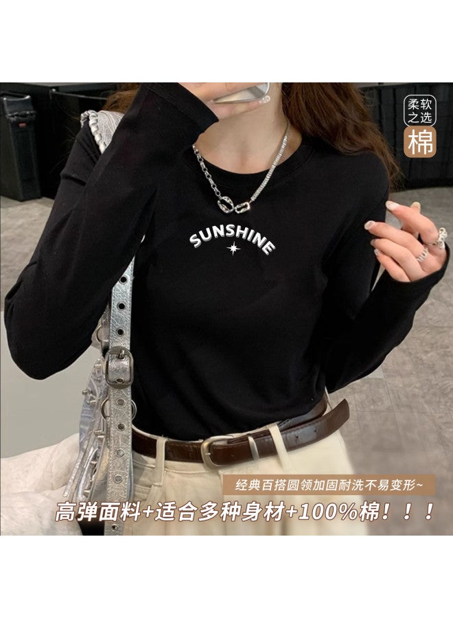 LANG SHA Women'S Long Sleeve Round Neck T-Shirt, Versatile Solid Color Printed Base Layer Top For Women - Image 4