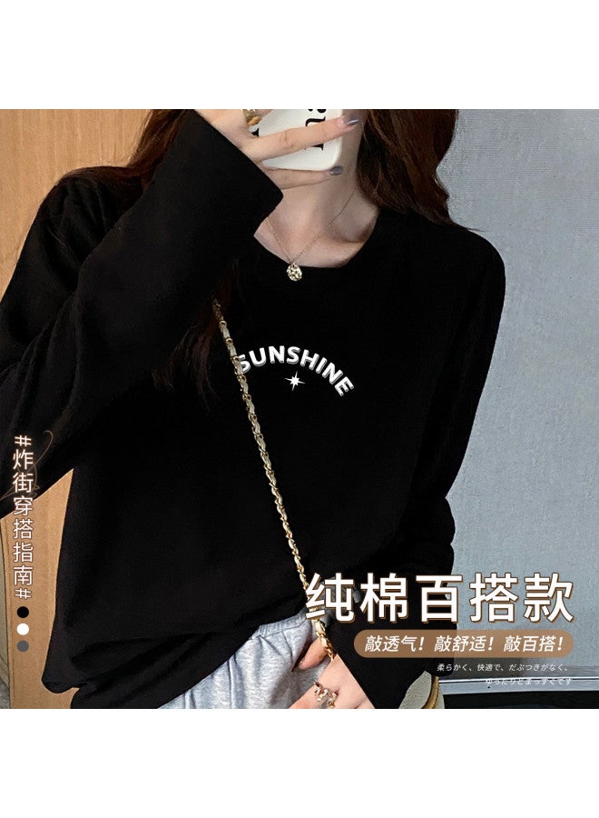 LANG SHA Women'S Long Sleeve Round Neck T-Shirt, Versatile Solid Color Printed Base Layer Top For Women - Image 2