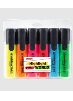 Edding 345 Highlighter Pen - Pack of 6 - 2-5mm Chisel Tip - Ideal for bright markings and highlighting text and notes