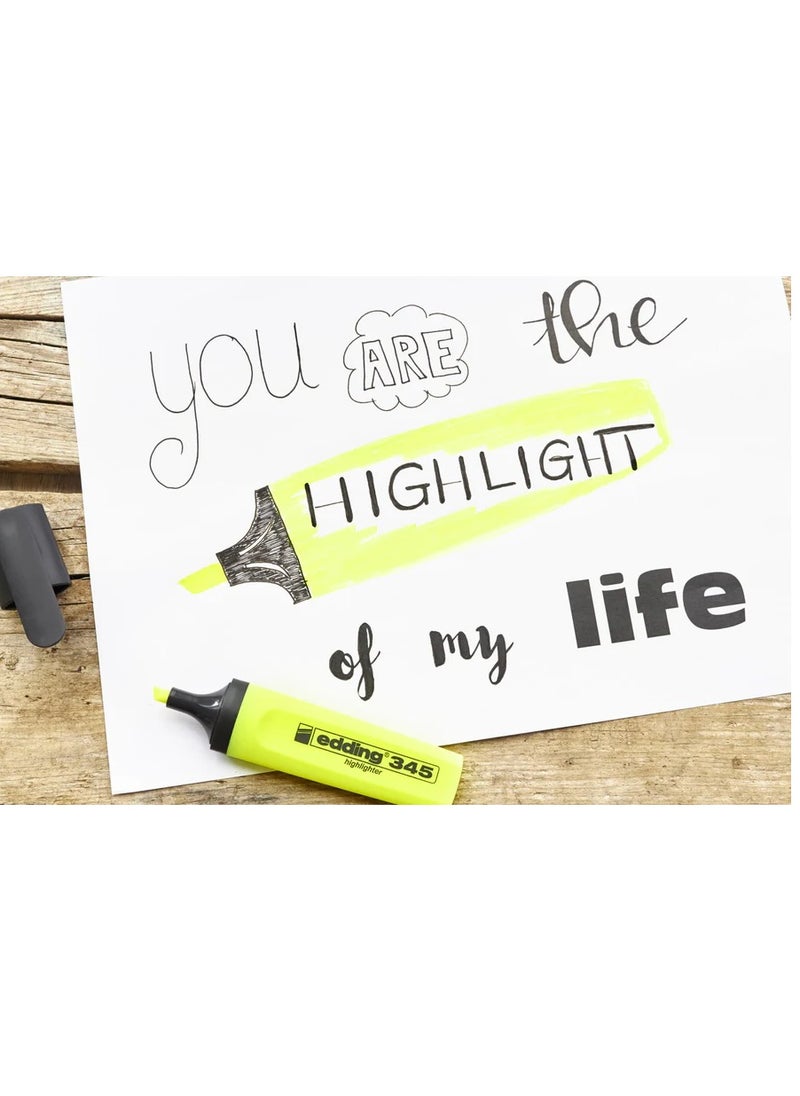Edding - Edding 345 Highlighter Pen - Pack of 6 - 2-5mm Chisel Tip - Ideal for bright markings and highlighting text and notes - Image 1