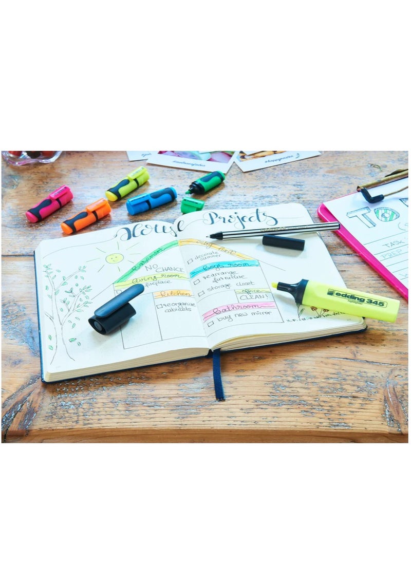 Edding - Edding 345 Highlighter Pen - Pack of 6 - 2-5mm Chisel Tip - Ideal for bright markings and highlighting text and notes - Image 1