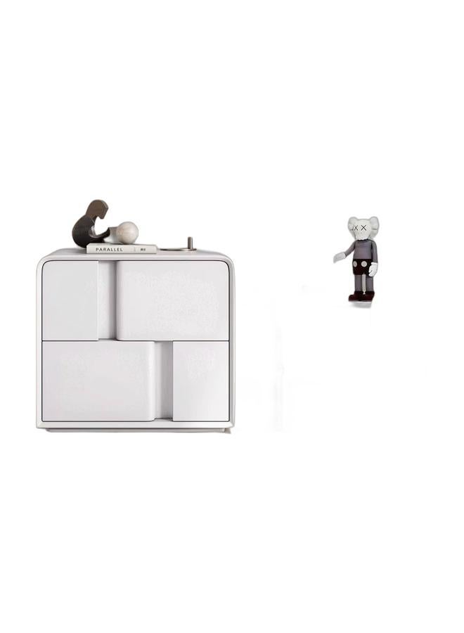 فاشون هوم مجموعة طاولات جانبية فاخرة وعصرية متعددة الأغراض - طاولة جانبية مغطاة بالجلد الإيطالي بزوايا مستديرة ودرجين (50×40×48 سم) وطاولة جانبية من الخشب الصلب مع سطح طاولة من Shining Rock ودرجين (45×40×47 سم)، طاولات جانبية مجمعة بالكامل لغرفة النوم وغرفة المعيشة وتخزين المنزل. - Image 1