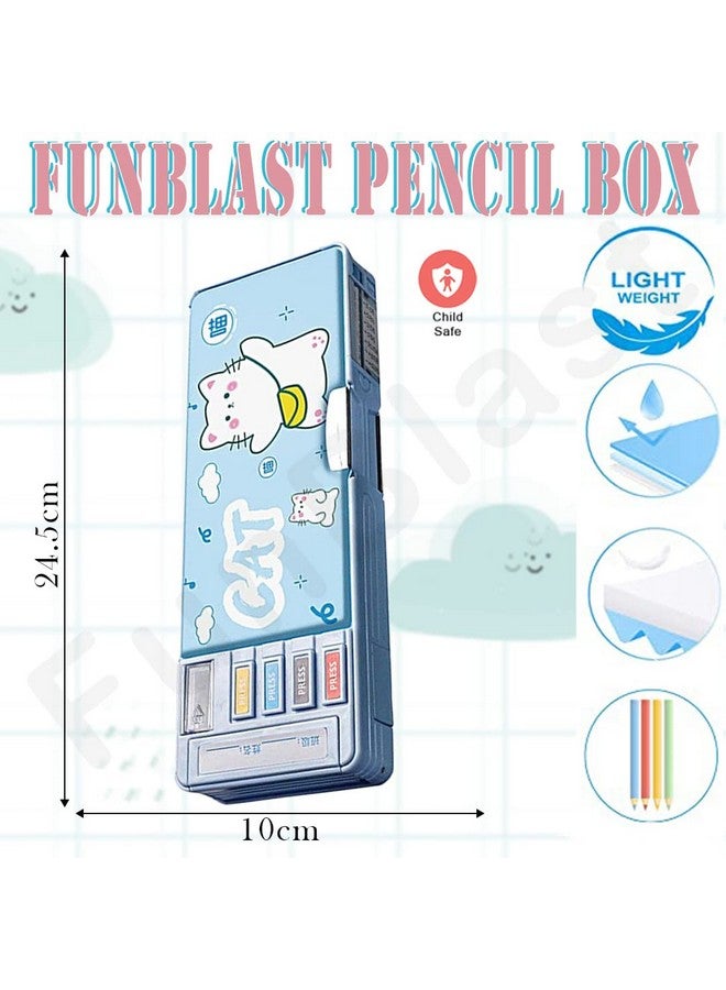 فنبلاست صندوق أقلام بلاستيكي متعدد الوظائف من FunBlast للأطفال، صندوق أقلام للأطفال للأولاد والبنات، صندوق أقلام مغناطيسي للأولاد، صندوق أقلام منبثق، حافظة أقلام للأطفال (قطة)، أزرق - Image 2