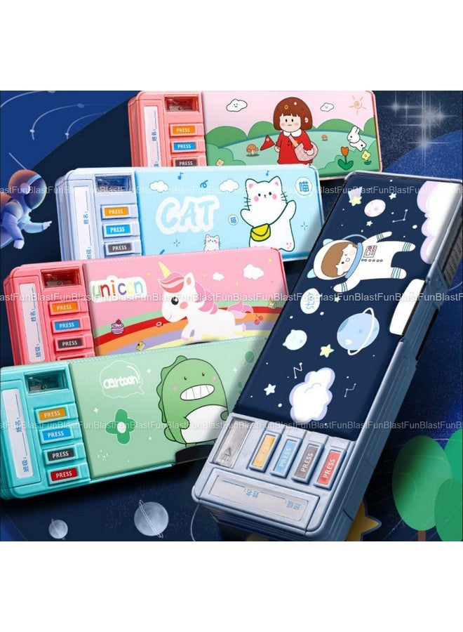 فنبلاست صندوق أقلام بلاستيكي متعدد الوظائف من FunBlast للأطفال، صندوق أقلام للأطفال للأولاد والبنات، صندوق أقلام مغناطيسي للأولاد، صندوق أقلام منبثق، حافظة أقلام للأطفال (قطة)، أزرق - Image 3