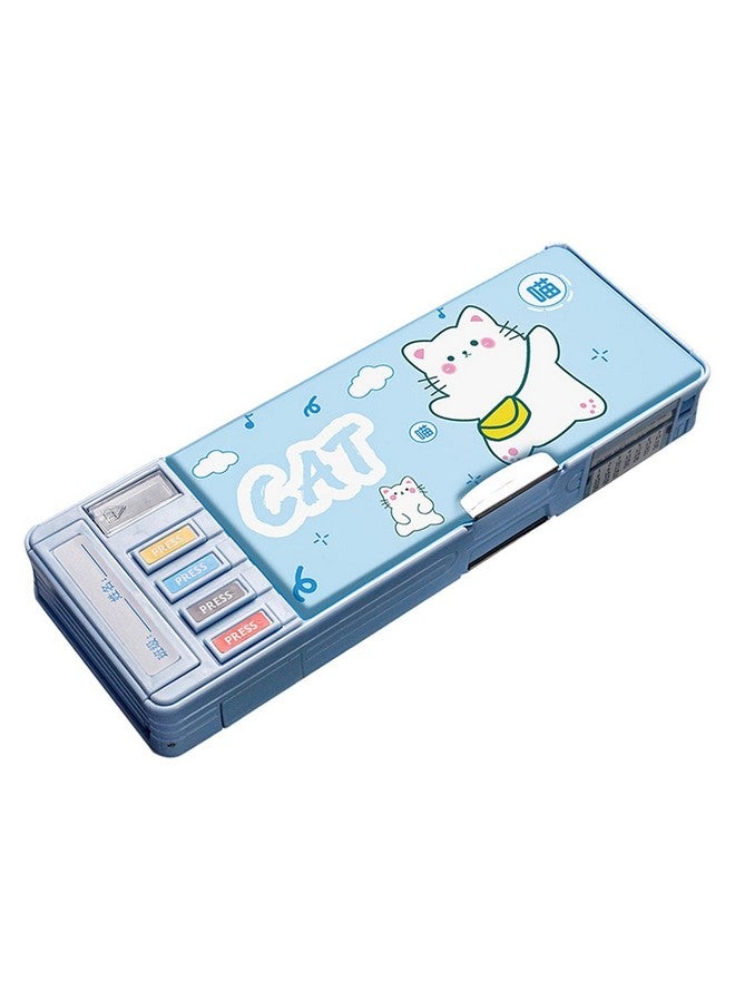 فنبلاست صندوق أقلام بلاستيكي متعدد الوظائف من FunBlast للأطفال، صندوق أقلام للأطفال للأولاد والبنات، صندوق أقلام مغناطيسي للأولاد، صندوق أقلام منبثق، حافظة أقلام للأطفال (قطة)، أزرق - Image 1