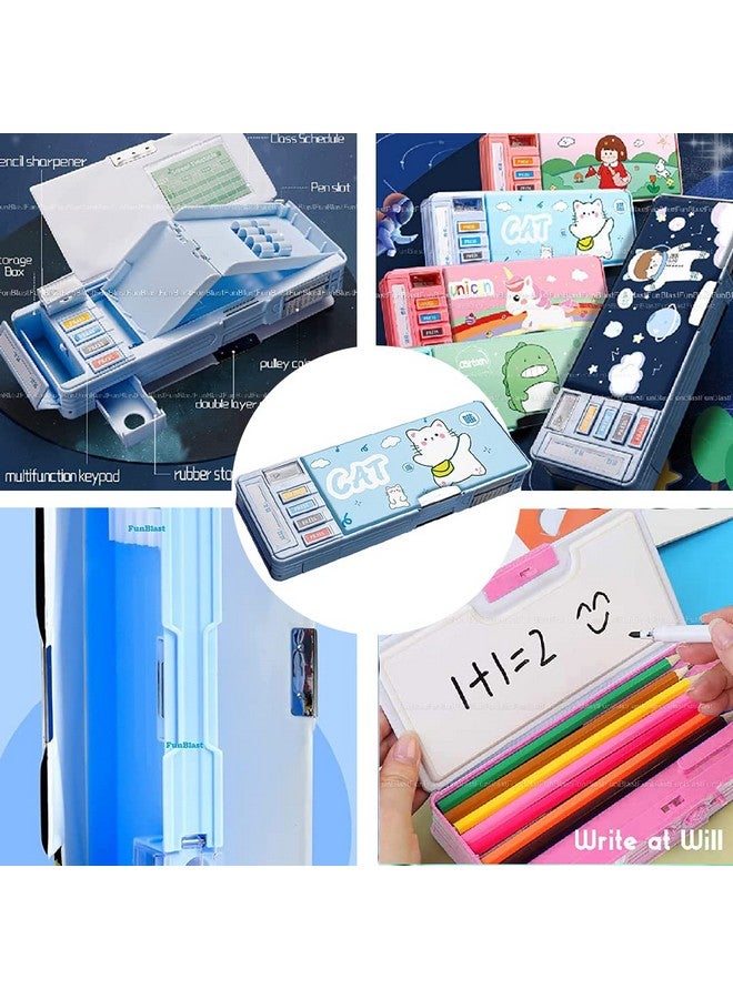فنبلاست صندوق أقلام بلاستيكي متعدد الوظائف من FunBlast للأطفال، صندوق أقلام للأطفال للأولاد والبنات، صندوق أقلام مغناطيسي للأولاد، صندوق أقلام منبثق، حافظة أقلام للأطفال (قطة)، أزرق - Image 4