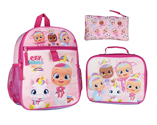 INTIMO Cry Babies Magic Tears Characters Unicorn 3 PC Backpack Lunch box Pencil Pouch Set - Image 1