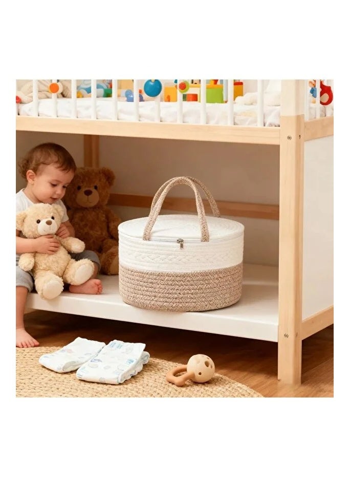 سلة تخزين وتنظيم  قطنية منسوجة باللونين البيج والبني - لمسة طبيعية أنيقة لكل بيت وكل طلعه - Image 2