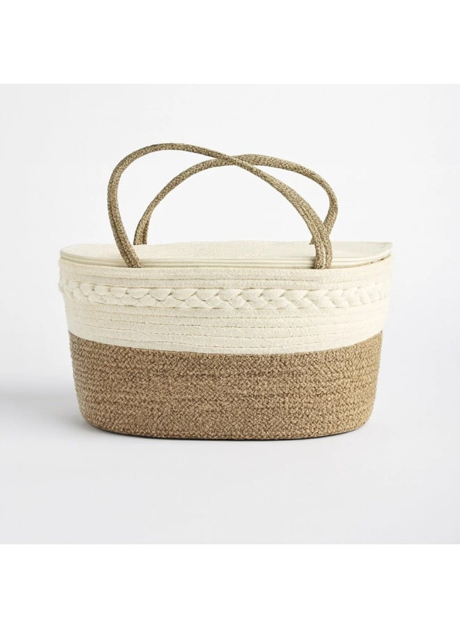 سلة تخزين وتنظيم  قطنية منسوجة باللونين البيج والبني - لمسة طبيعية أنيقة لكل بيت وكل طلعه - Image 4