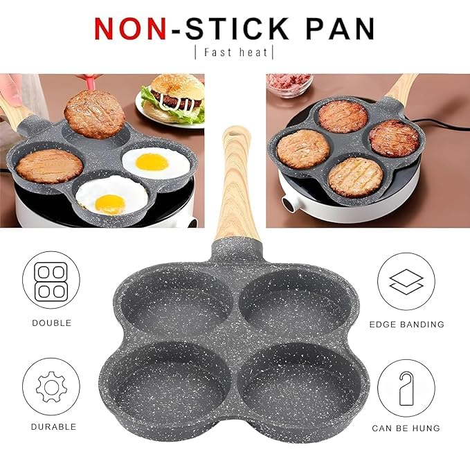Gokich Gokich Egg Frying Nonstick Pancake Pans 4Cups cookware Pancake OmeletteIdli Non stic plat Harmless with Handle for Electric Stove for Kitchen for Induction Cooker 1 PCS  - Image 4