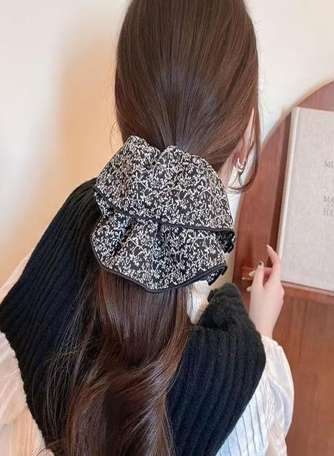 Melodio ربطات شعر ميلوديو الكبيرة المزينة بالزهور للنساء، قطعتان، ربطات شعر مطاطية سوداء وبيضاء بتصميم كلاسيكي، ربطات شعر ناعمة من القماش للفتيات، إكسسوارات شعر أنيقة لتسريحة ذيل الحصان أو الكعكة، هدية - Image 2