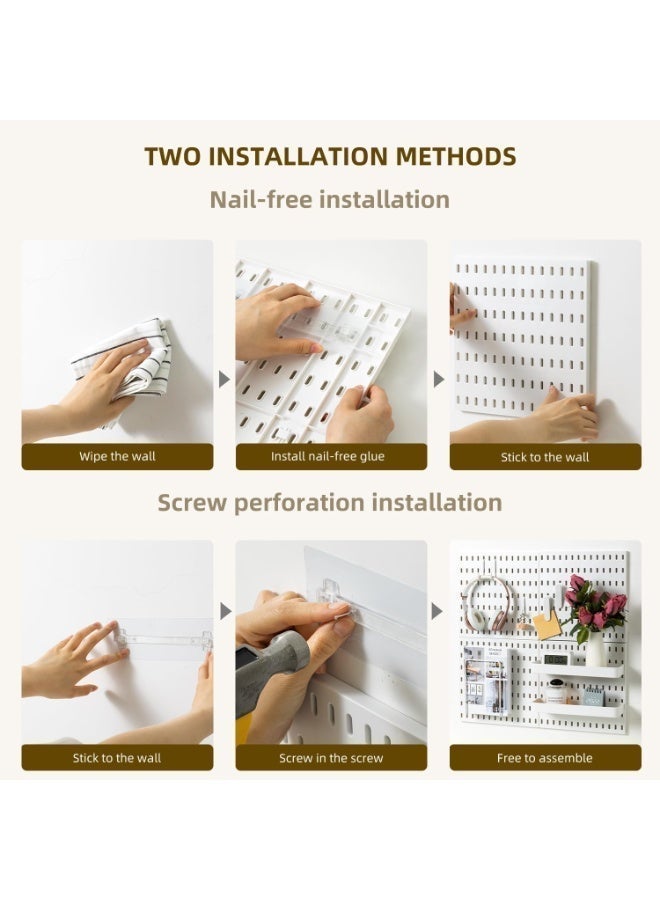 4pcs مجموعة لوح حائط أبيض مثقب منظِّم - رف تخزين عرضي متطور، لوح مثقب معلق للتركيب الذاتي، لتنظيم المنزل والمكتب والكراج والمطبخ وورشة العمل (4 قطع مقاس 28 * 28 سم) - Image 4