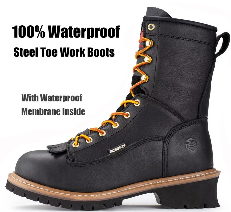 SUREWAY Men's 8" Waterproof Steel-Toe Logger Work Boot,Superior Oil/Slip Resistant,Thicker Full Grain Leather,Wedge Rubber Sole,EH Rated - Image 2