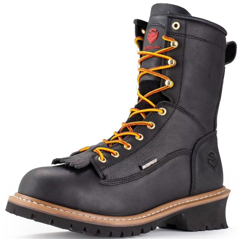 SUREWAY Men's 8" Waterproof Steel-Toe Logger Work Boot,Superior Oil/Slip Resistant,Thicker Full Grain Leather,Wedge Rubber Sole,EH Rated - Image 1