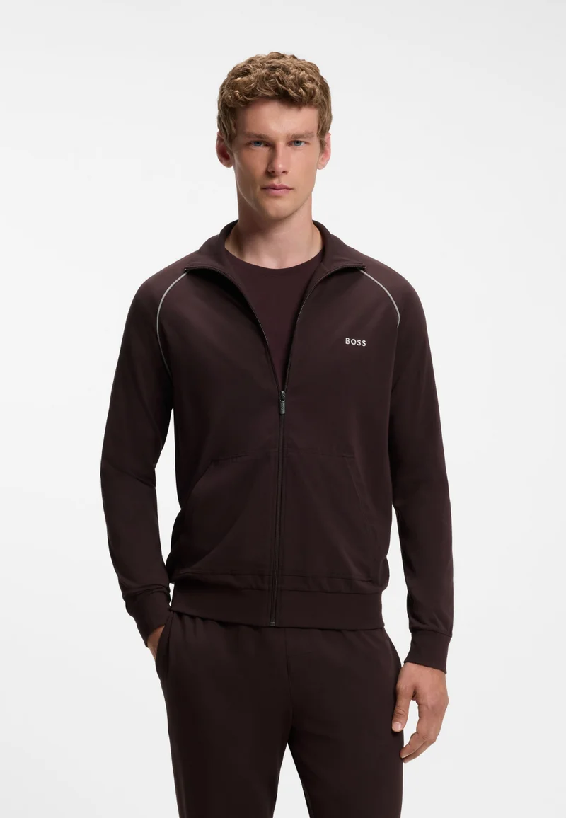 ZIp-up jacket in stretch cotton with contrast piping