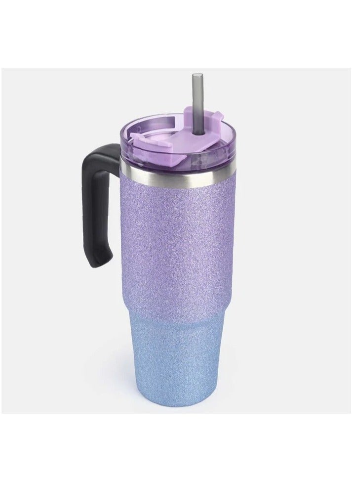 30 oz Stainless Steel Shiny Thermal Water Bottle , Portable And Durable Insulated Tumbler Cup With Lid And Straw Perfect For Car, Home, Office, And Travel  - Image 1