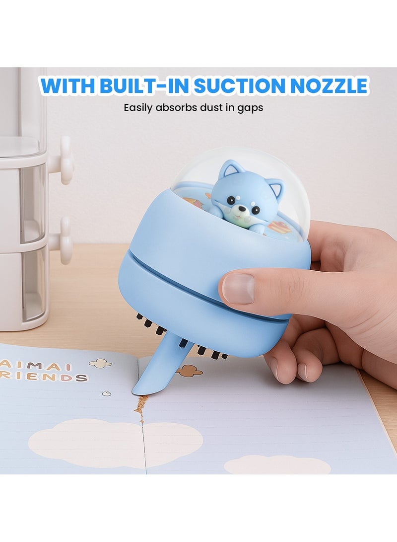 VUCATIN مكنسة كهربائية صغيرة محمولة لسطح المكتب، مكنسة كهربائية لاسلكية قابلة لإعادة الشحن لتنظيف سطح المكتب والمكتب والكمبيوتر المحمول ولوحة المفاتيح وفرش التنظيف والسيارة والحيوانات الأليفة وأدوات تنظيف المنزل (أزرق) - Image 3