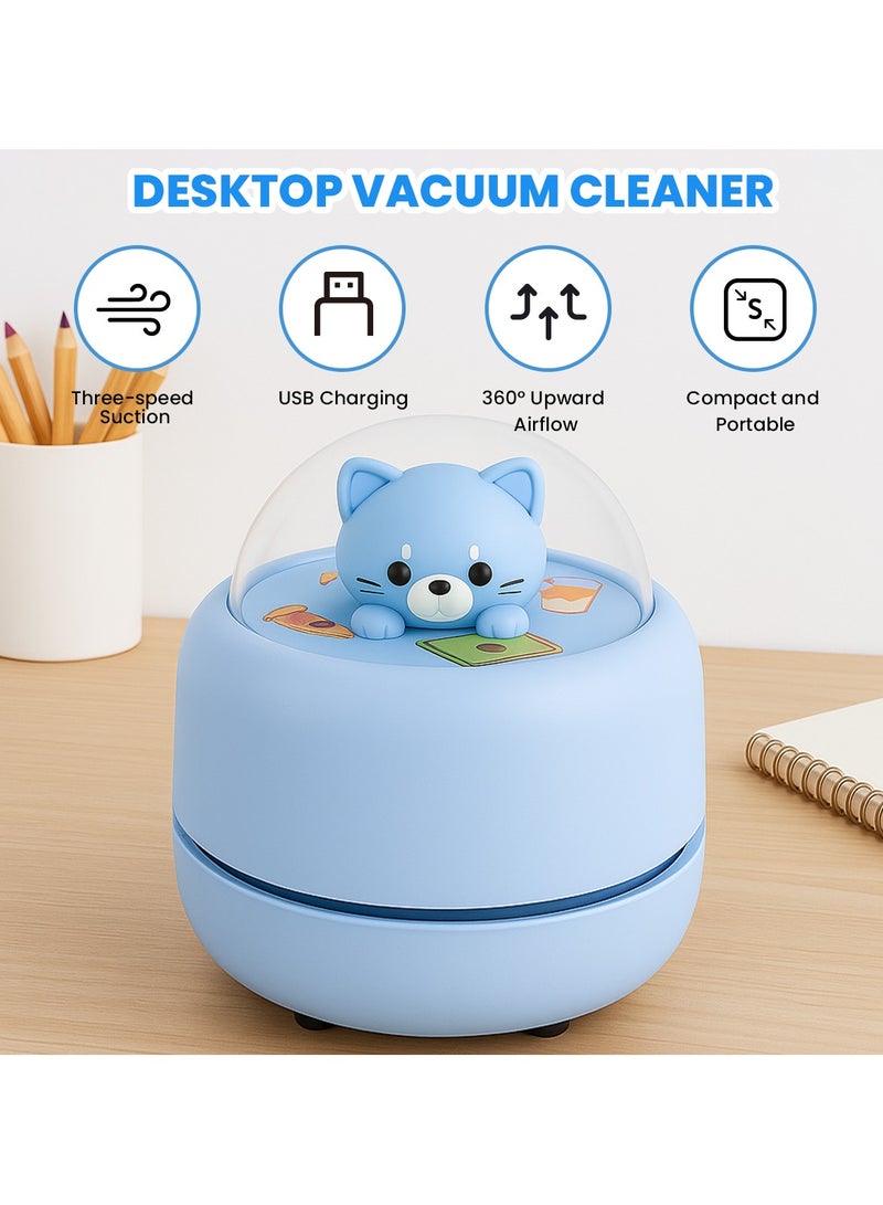 VUCATIN مكنسة كهربائية صغيرة محمولة لسطح المكتب، مكنسة كهربائية لاسلكية قابلة لإعادة الشحن لتنظيف سطح المكتب والمكتب والكمبيوتر المحمول ولوحة المفاتيح وفرش التنظيف والسيارة والحيوانات الأليفة وأدوات تنظيف المنزل (أزرق) - Image 2
