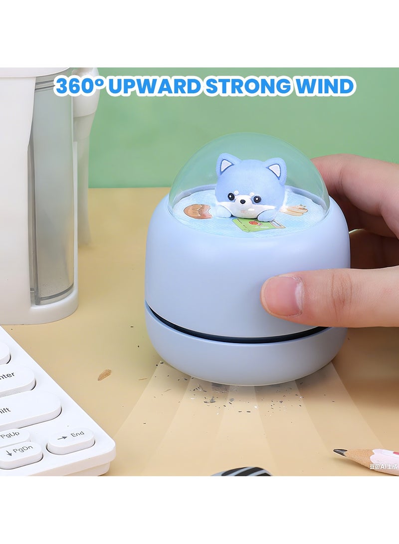 VUCATIN مكنسة كهربائية صغيرة محمولة لسطح المكتب، مكنسة كهربائية لاسلكية قابلة لإعادة الشحن لتنظيف سطح المكتب والمكتب والكمبيوتر المحمول ولوحة المفاتيح وفرش التنظيف والسيارة والحيوانات الأليفة وأدوات تنظيف المنزل (أزرق) - Image 4