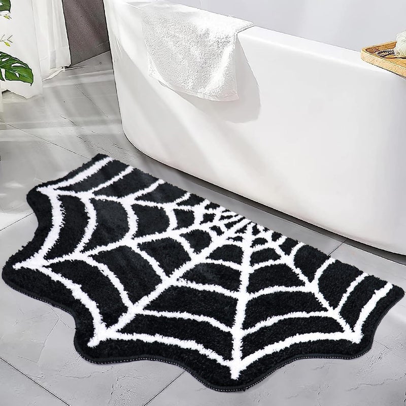 Meetory Spider Web Bath Mat 3120 Halloween Bath Mat NonSlip Rugs Spiderweb Rug Machine Washable Goth Area Rugs Gothic Rug for Front Door Bedroom Living Home Black
