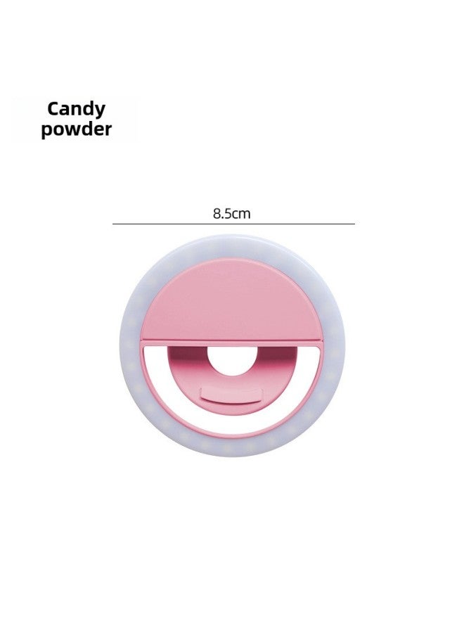 Mobile Phone Light Mini Portable Anchor Live Photography Selfie Handheld Special Circular Beauty Light-Specifications:Candy Powder  Comes With Charging Cable  - Image 1