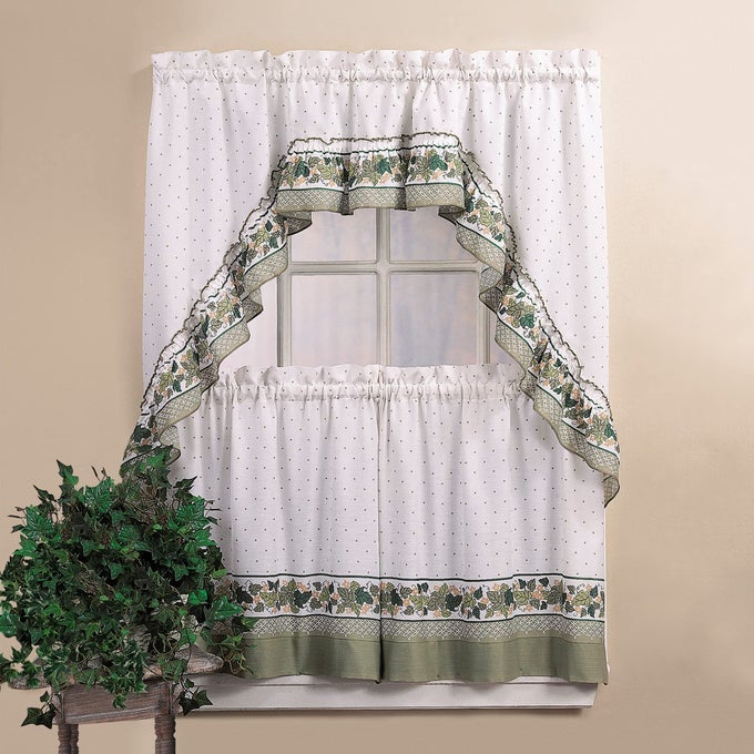 CHF YOU COTTAGE IVY COUNTRY CURTAIN TIER AND SWAG SET MULTI 56INCH X 36INCH