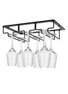 NIBEMINENT Under Cabinet Wine Glass Rack, Stemware Holder for Glasses Storage , Metal Organizer Bar and Kitchen, Space Saving Black Design  - Image 1