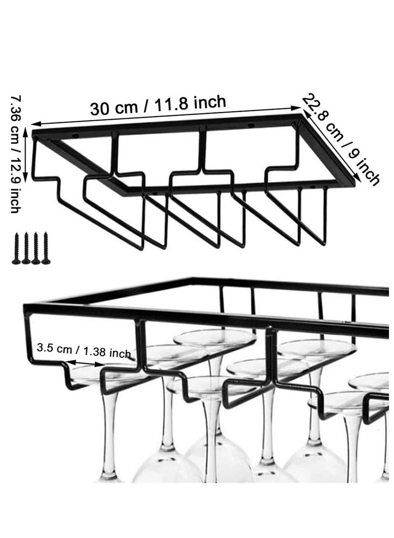 NIBEMINENT Under Cabinet Wine Glass Rack, Stemware Holder for Glasses Storage , Metal Organizer Bar and Kitchen, Space Saving Black Design - Image 2