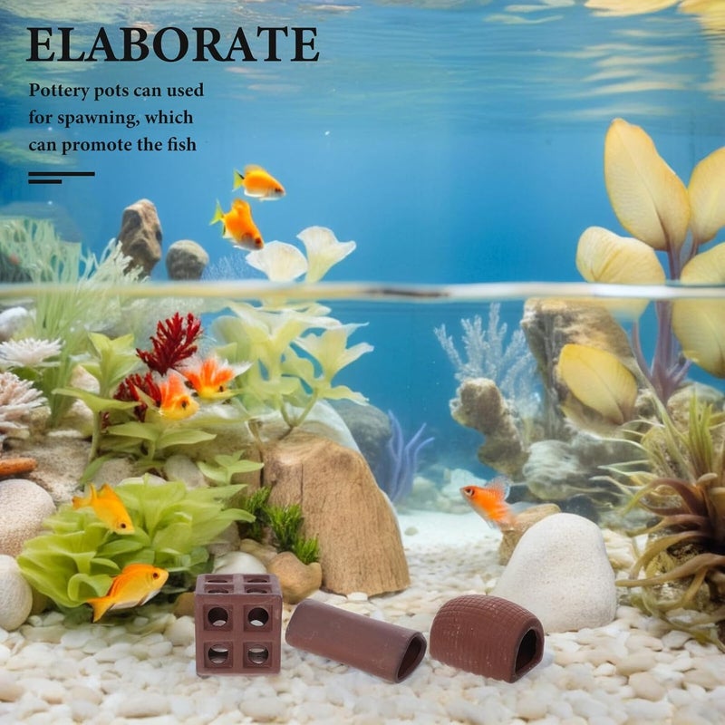 SHOWERORO 3pcs Ceramic Fish Tank Decoration Caves with Shrimp Hideouts Aquarium Ornaments Breeding Shelter Safe Hiding Spots for Betta Fish and Aquatic Pets - Image 5