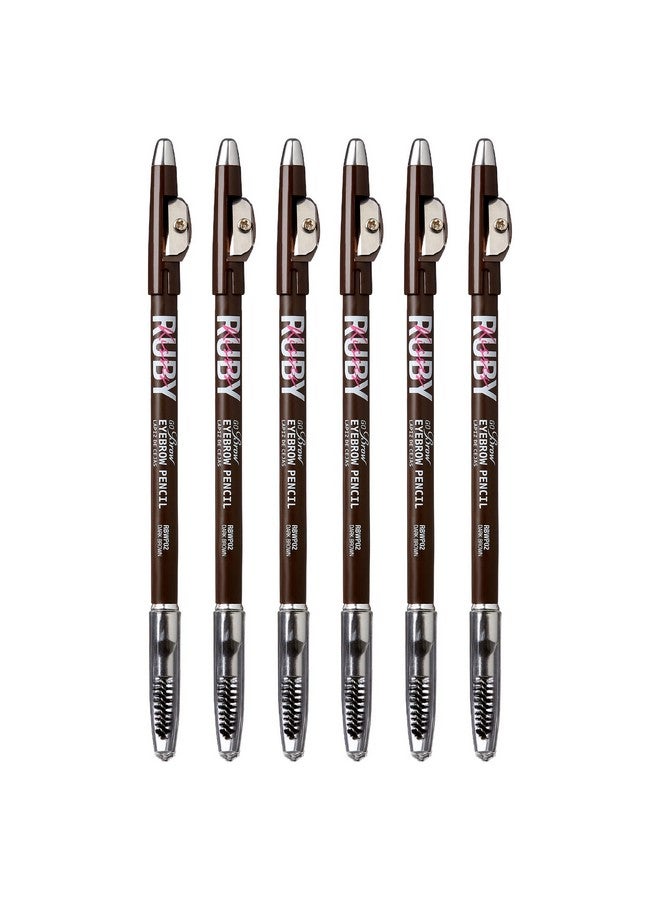 روبي كيسيز قلم حواجب خشبي من كيس جو براو - بني غامق (6 قطع) - Image 1