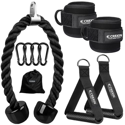 CRRXIN Tricep Rope Cable Machine Attachment, LAT Pulldown Attachment Tricep Pull Down Rope for Cable Machines Exercise Handles & Ankle Strap Home Gym Accessories - Image 1