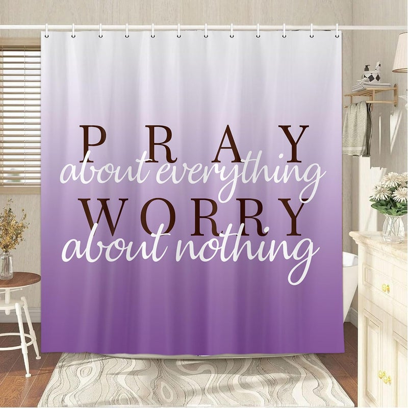 Wathon Purple Shower Curtain Lilac Purple Shower Curtains for Bathroom with Inspirational Quotes Cloth Fabric Bathroom Decor Set with Hooks Modern Cute Chic Shower Curtain 72 X 72in Purple White