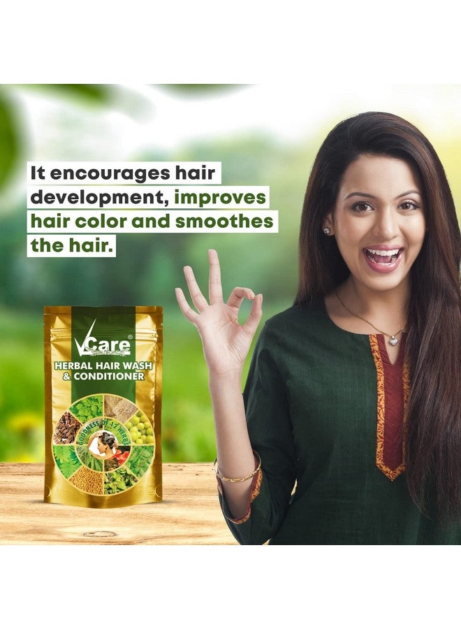VCare VCare Herbal Hair Wash And Conditioner For Men And Women| 100% Natural With 12+ Herbs Amla, Shikakai, Bhringraj, Hibiscus Powder For All Hair Type - 100G (Pack Of 4 Count) - Image 3