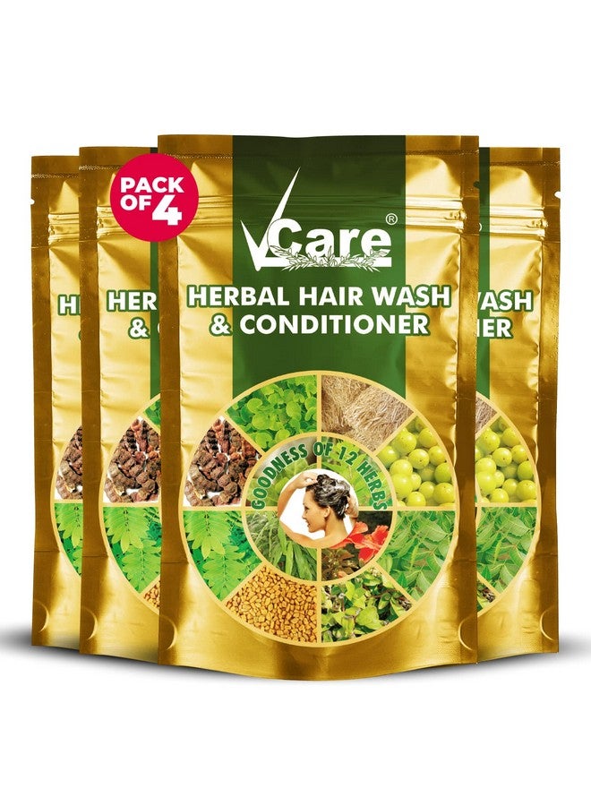 VCare VCare Herbal Hair Wash And Conditioner For Men And Women| 100% Natural With 12+ Herbs Amla, Shikakai, Bhringraj, Hibiscus Powder For All Hair Type - 100G (Pack Of 4 Count) - Image 1