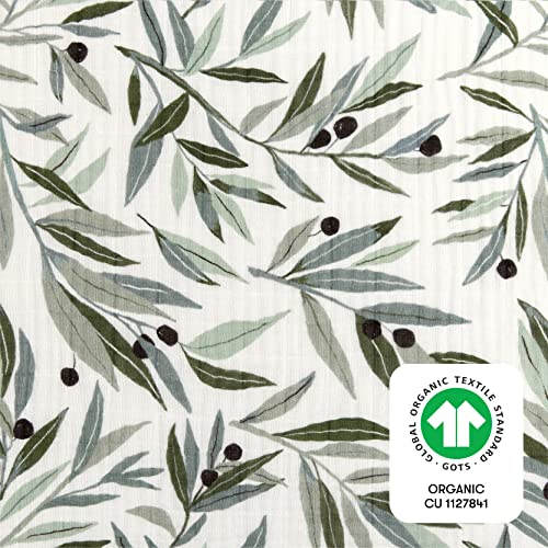 Babyletto 100% Organic Cotton Crib Sheet, GOTS-Certified, Fitted 360°, Ultra-Soft and Breathable Muslin - Olive Branches - Image 4
