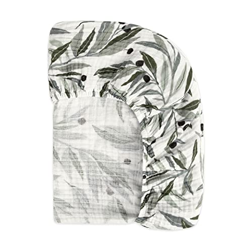 Babyletto 100% Organic Cotton Crib Sheet, GOTS-Certified, Fitted 360°, Ultra-Soft and Breathable Muslin - Olive Branches - Image 5