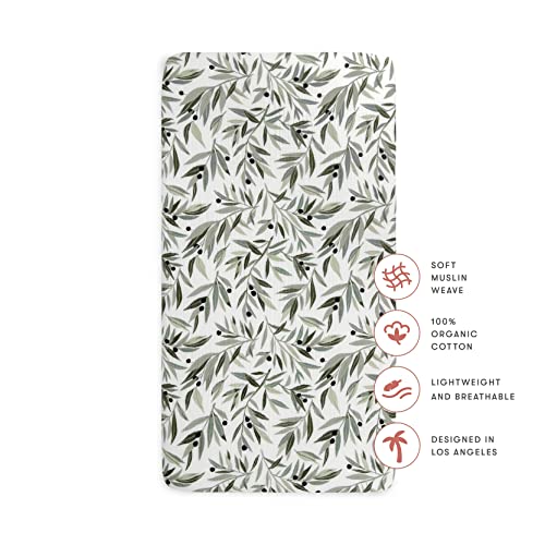 Babyletto 100% Organic Cotton Crib Sheet, GOTS-Certified, Fitted 360°, Ultra-Soft and Breathable Muslin - Olive Branches - Image 3