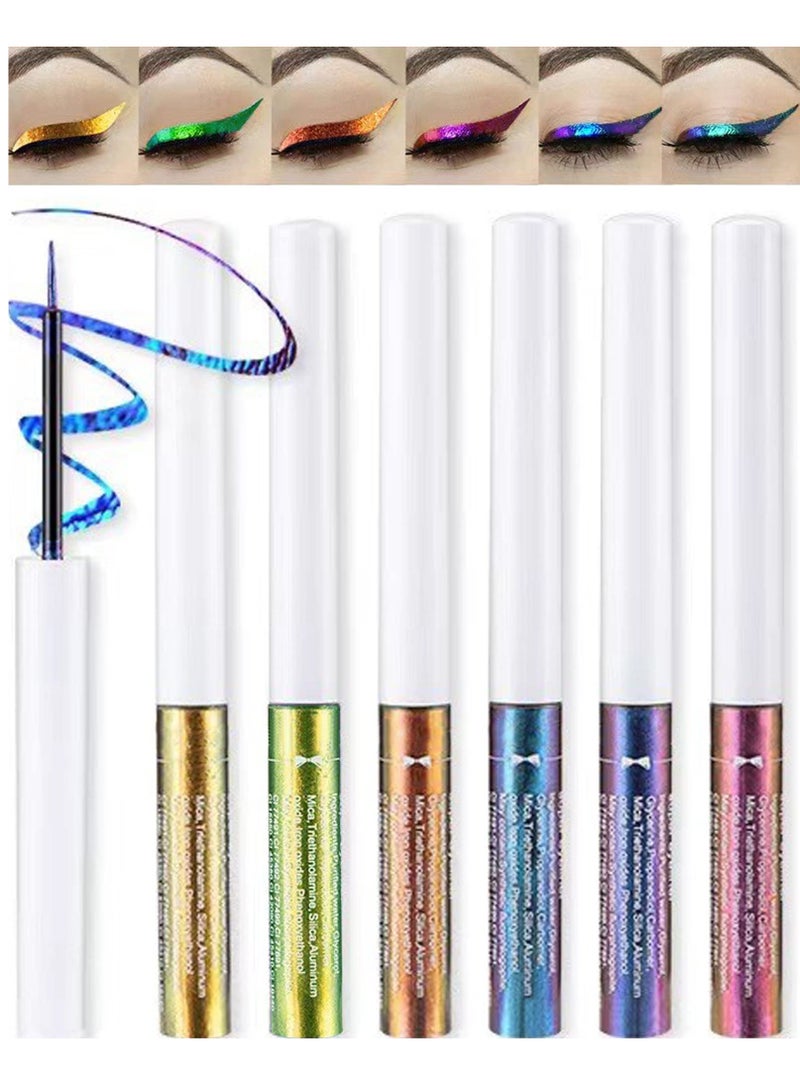 Eyeliner Pen 6pcs Multichrome Glitter Eyeliner Liquid Kit Metallic Shimmer Eye Shadow Set Long Lasting Waterproof Eyeshadows Glitter Makeup Set - Image 1
