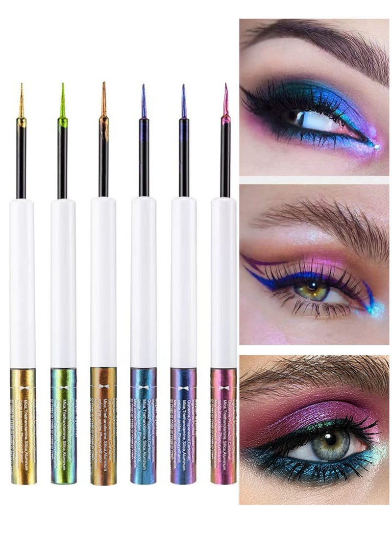 Eyeliner Pen 6pcs Multichrome Glitter Eyeliner Liquid Kit Metallic Shimmer Eye Shadow Set Long Lasting Waterproof Eyeshadows Glitter Makeup Set - Image 5