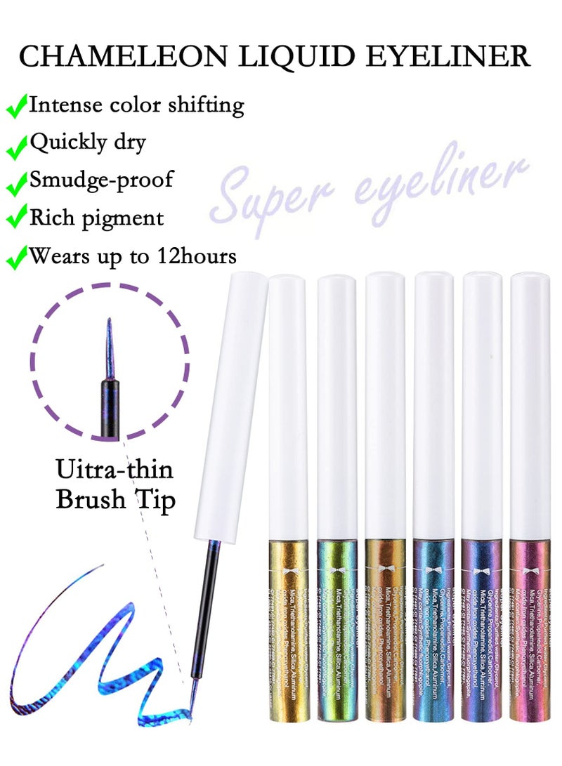 Eyeliner Pen 6pcs Multichrome Glitter Eyeliner Liquid Kit Metallic Shimmer Eye Shadow Set Long Lasting Waterproof Eyeshadows Glitter Makeup Set - Image 3
