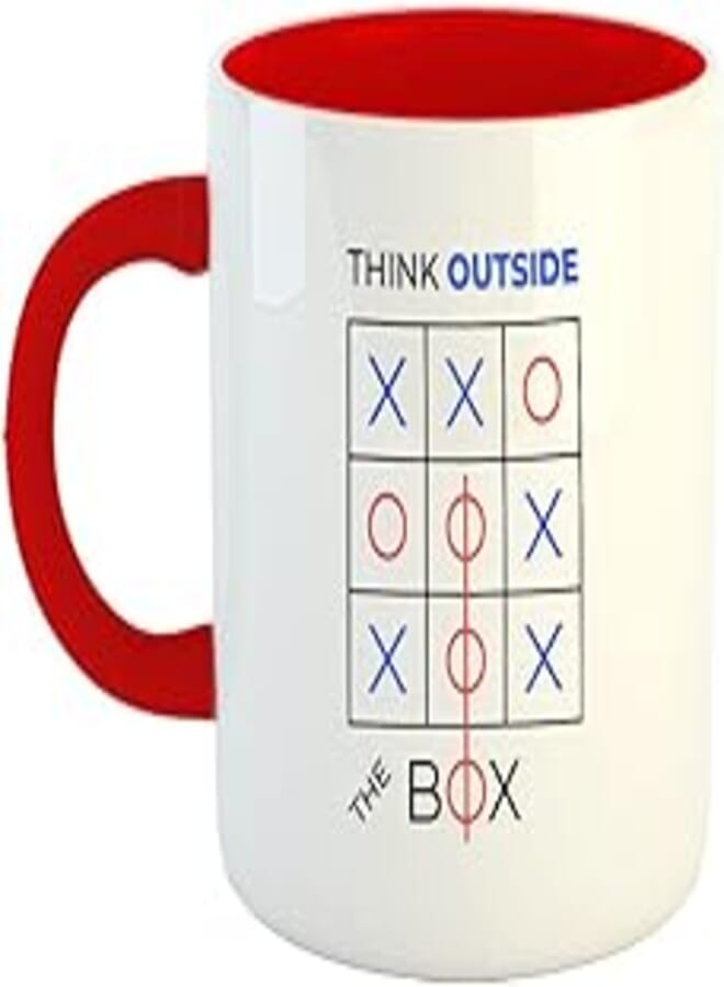 Happu - Printed Ceramic Coffee Mug, Design - Think Outside The Box, Gift for Mens, Womens, Bestfriend, Collegues, Relatives, Employees, Boss, Yourself, Below 400, 325 ML, 816-3T-RD