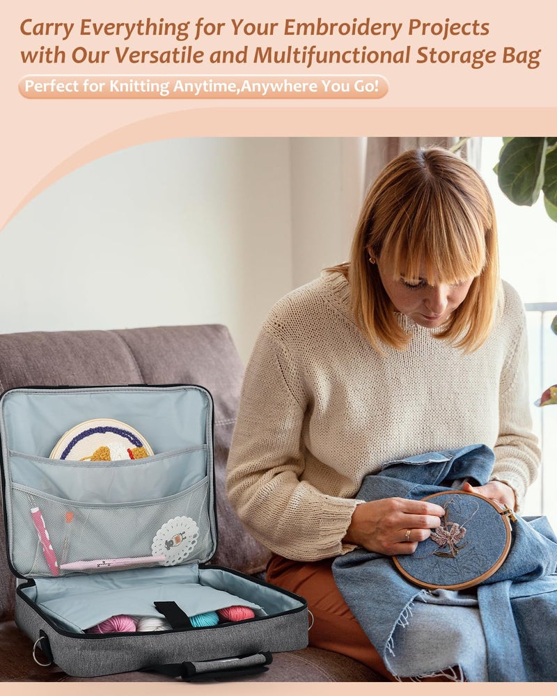 Coopay Embroidery Storage Bag for Beautiful Embroidery Designs, Large Capacity and Multi-functional Storage Bag, Portable Craft Case, Made of Premium Fabric, with Handles and Shoulder Strapl, Bag Only - Image 4