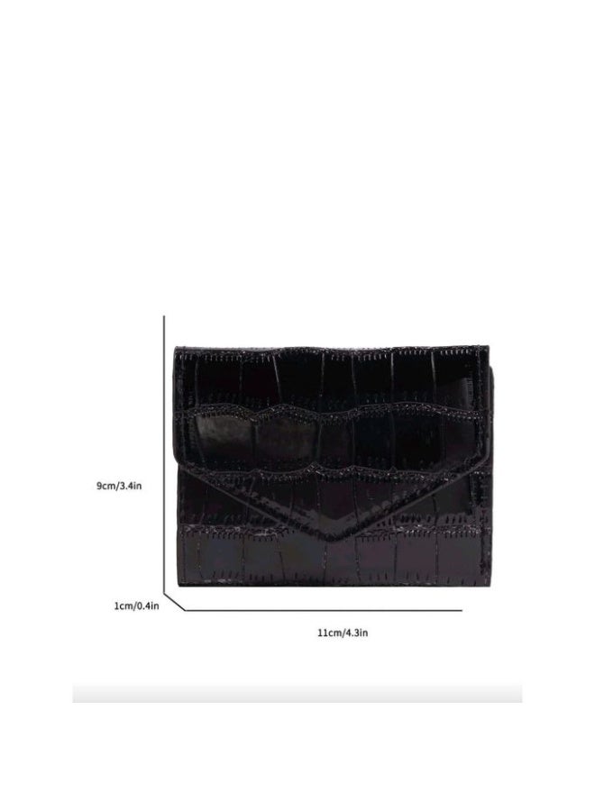 Luxury women's wallet with a crocodile-embossed leather pattern – a stylish and compact mini design with multiple card slots and a pocket for bills and coins – durable, glossy leather material that easily fits in any bag – perfect organization and everyday convenience in one compact and fashionable wallet – black color - Image 4